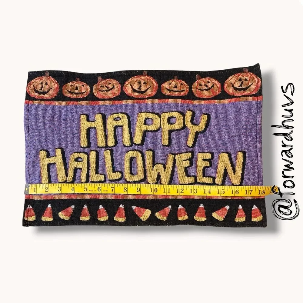 Happy Halloween Woven Tapestry Placemats Set of 2 Jack O Lantern Candy Corn